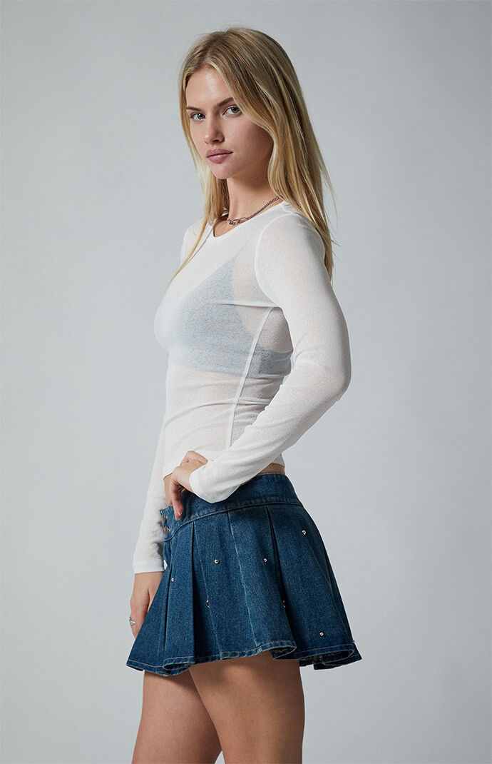 Third Charm Ayana Studded Pleated Low Rise Denim Mini Skort