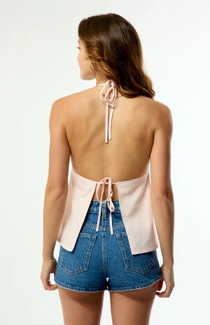 Rumi Linen Tie Front Halter Top image number 4