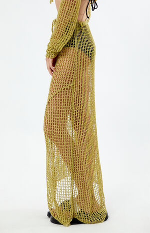 Open Knit Mid Rise Asymmetrical Midi Skirt image number 3