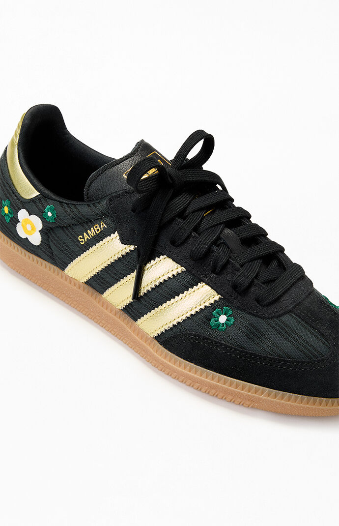 adidas Women's Black & Gold Floral Samba OG Sneakers | Pacsun