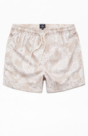 Tan Tonal Paisley 4.5" Swim Trunks image number 1