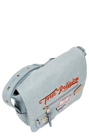 Blue Denim Multi Patch Messenger Bag image number 9