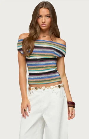 Irenea Striped Knit Off-The-Shoulder Top image number 1