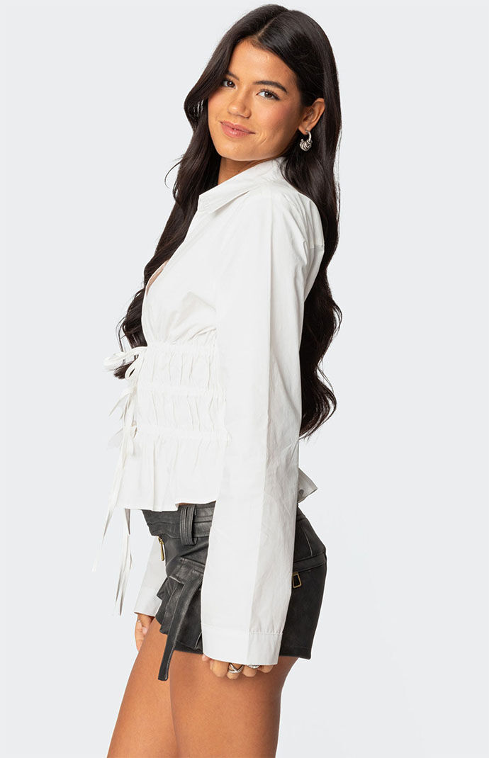 トップス Sharon ribbon tops Souvenir White Satin Top With Oversized Bow – Club L London - USA