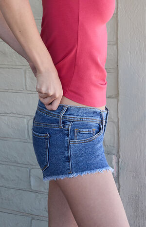 Medium Blue Cut-Off Micro Jean Shorts image number 3