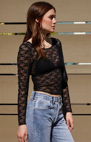 Black Lace Long Sleeve Top image number 2