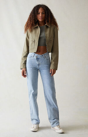 Light Indigo Asymmetrical '90s Boyfriend Jeans image number 2