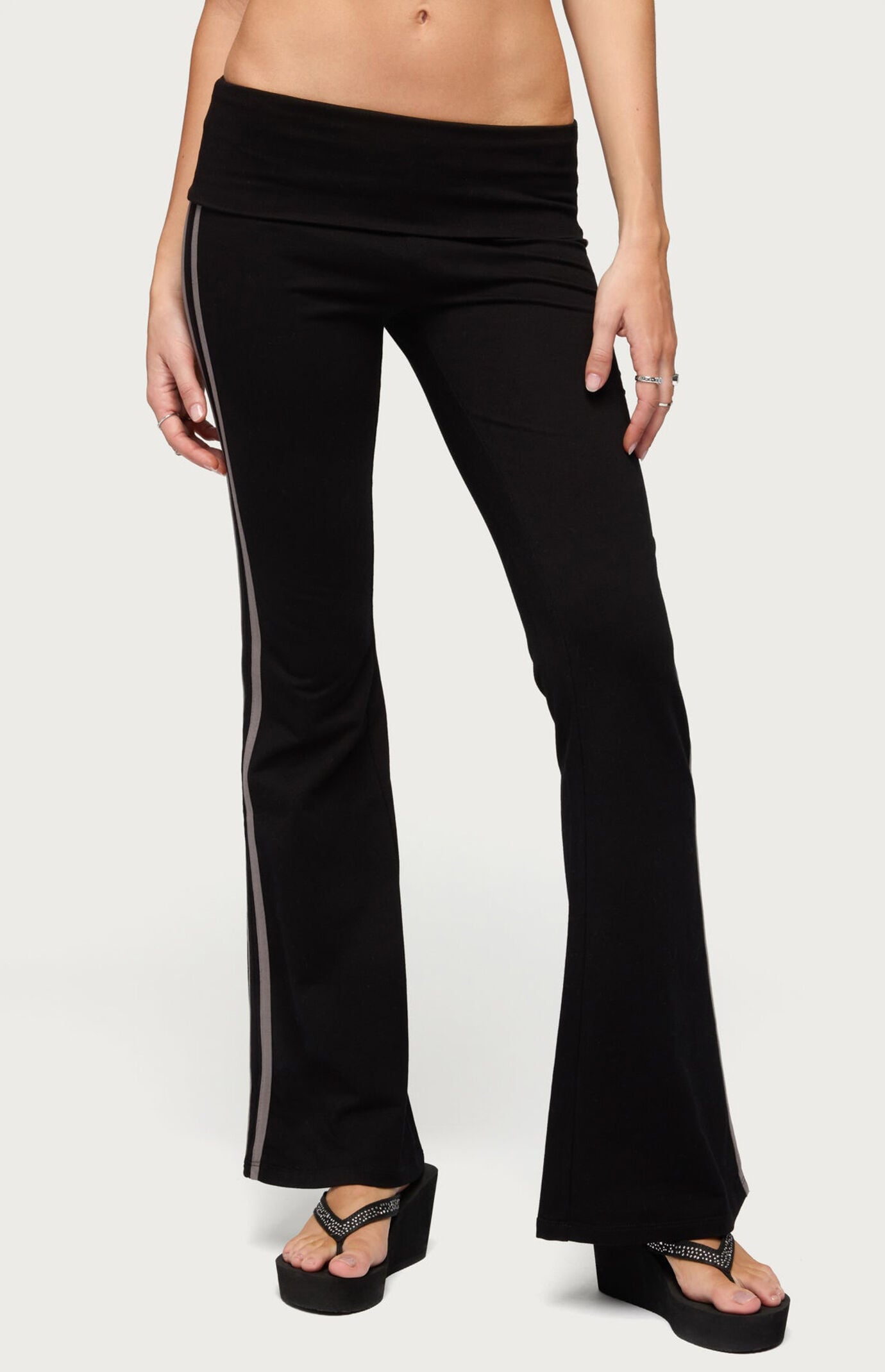 Edikted Charly Striped Foldover Flared Pants