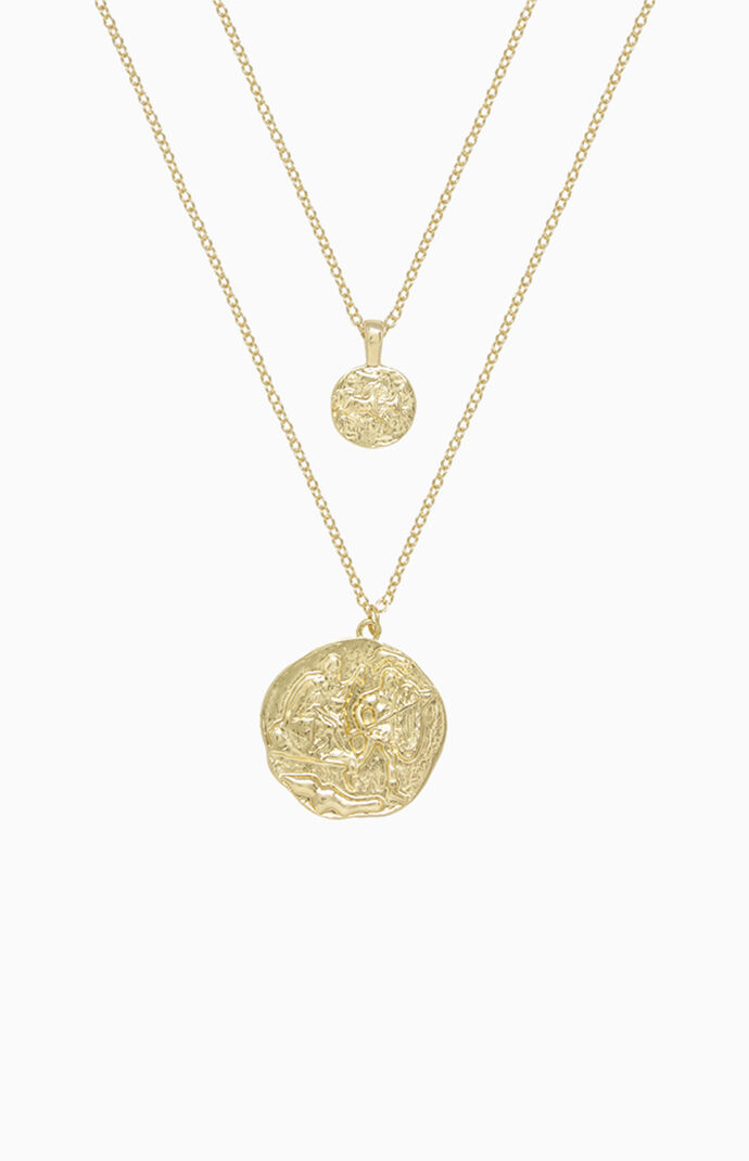 Gold Tone Double Coin Necklace