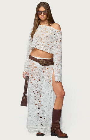Milana Slit Sheer Lace Maxi Skirt image number 5
