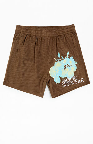Brown Lemons Mesh Basketball Shorts image number 1