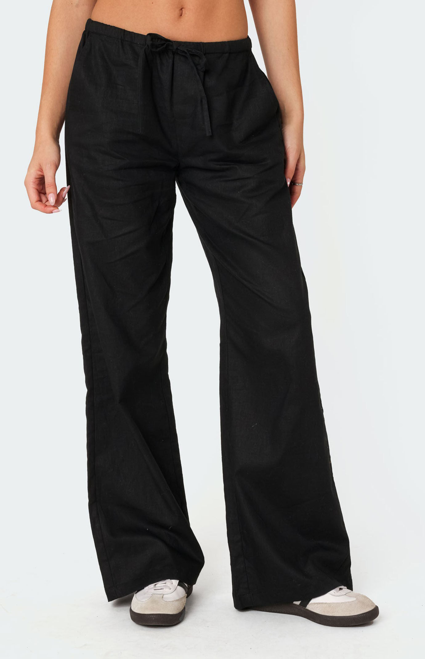【MODERNIF】Rivet Linen Semi-Wide Slacks Linen Pants, Skirt Pants, Gray Linen Pants, Wide Leg Pants