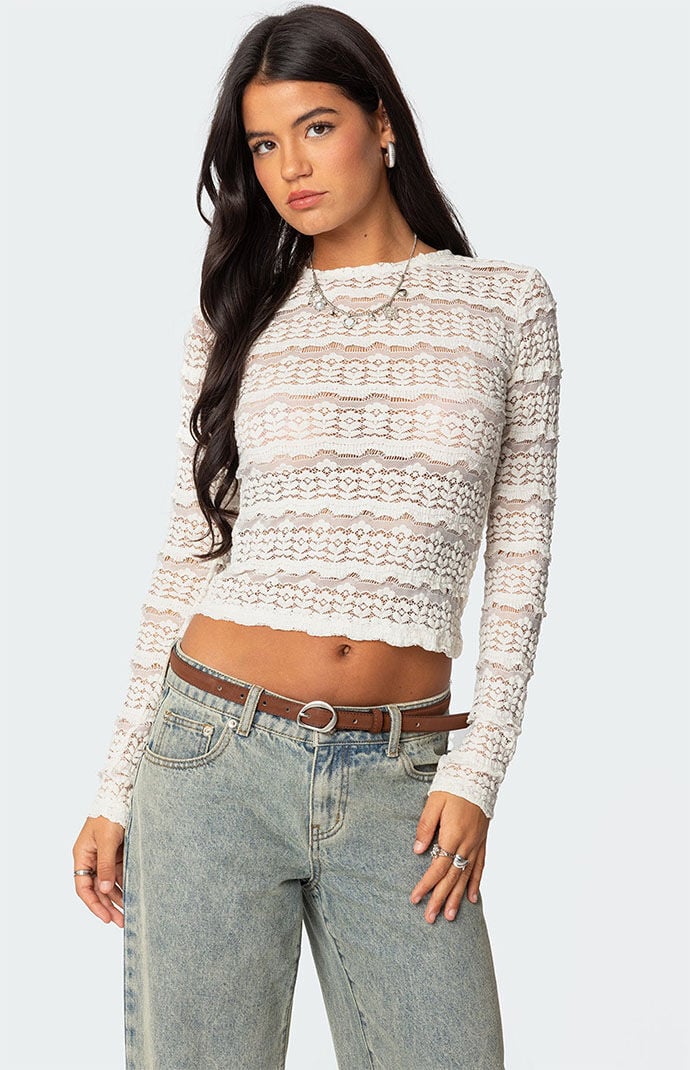 Edikted Daisey Textured Sheer Lace Top