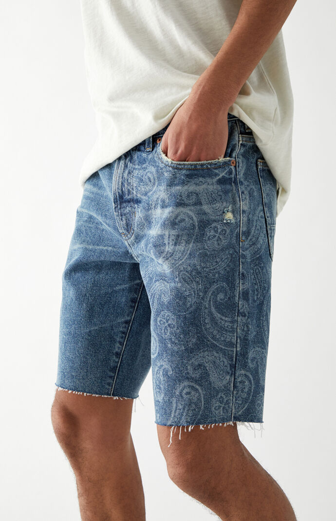 Medium Wash Paisley Denim Shorts