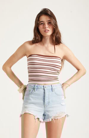 Ivy High Waisted Denim Festival Shorts Ripped Button Fly Light&nbsp;Blue image number 2