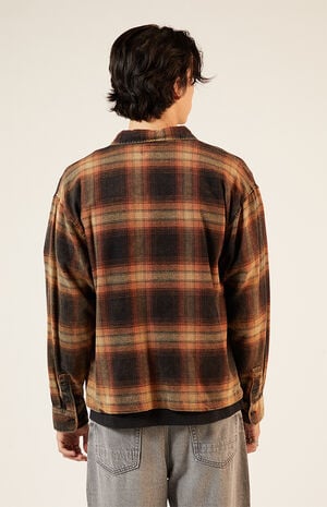 Black & Brown Washed Cropped Flannel Shirt image number 3