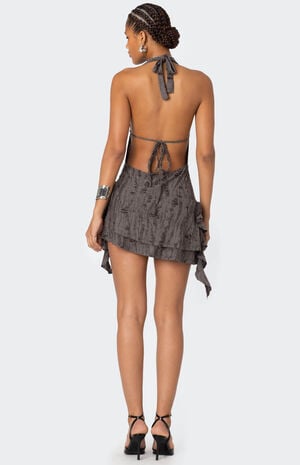Shredded Backless Halter Mini Dress image number 5