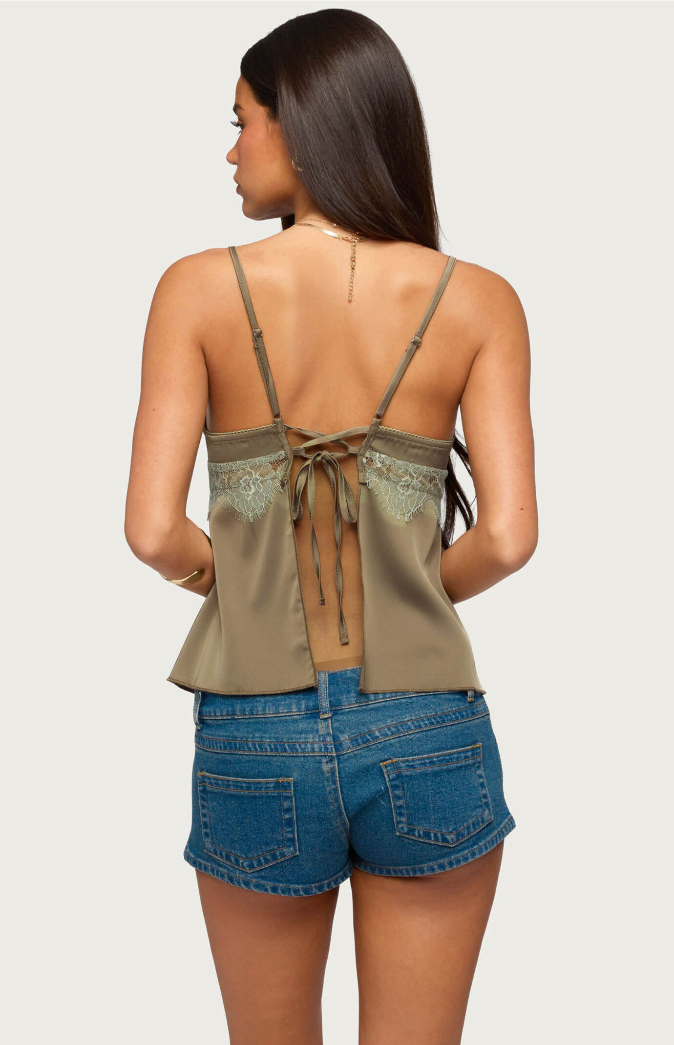 Edikted Satin Effect Lacey Babydoll Top