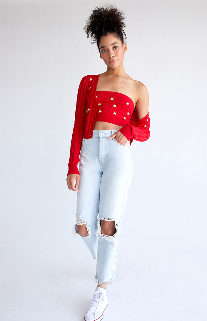 Embroidered Pointelle Tube Top