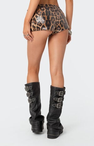 Sequin Leopard Printed Micro Shorts image number 5