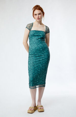 Mesh Printed Midi Dress image number 1