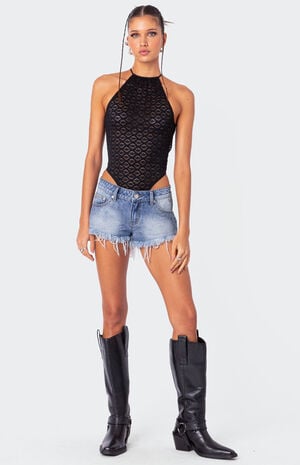 Sheer Lace Open Back Bodysuit image number 5