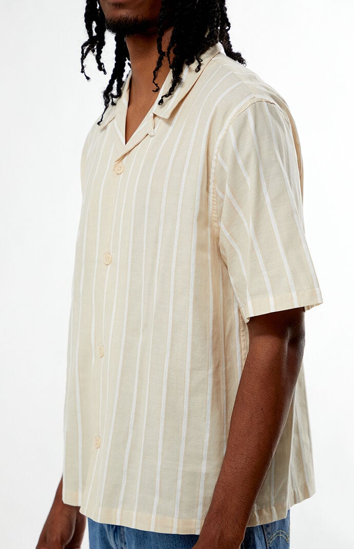 Pacsun Tan Striped Oversized Camp Shirt