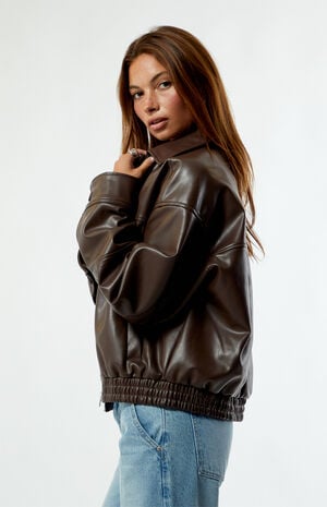 Faux Leather Bomber Jacket image number 2