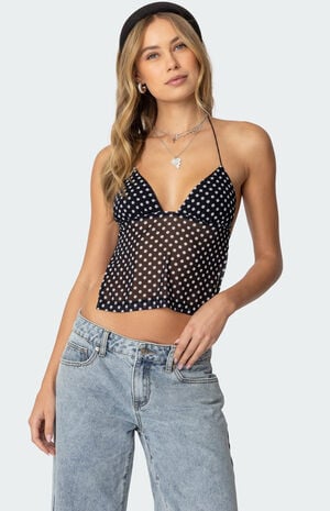 Polka Dot Backless Chiffon Top image number 1