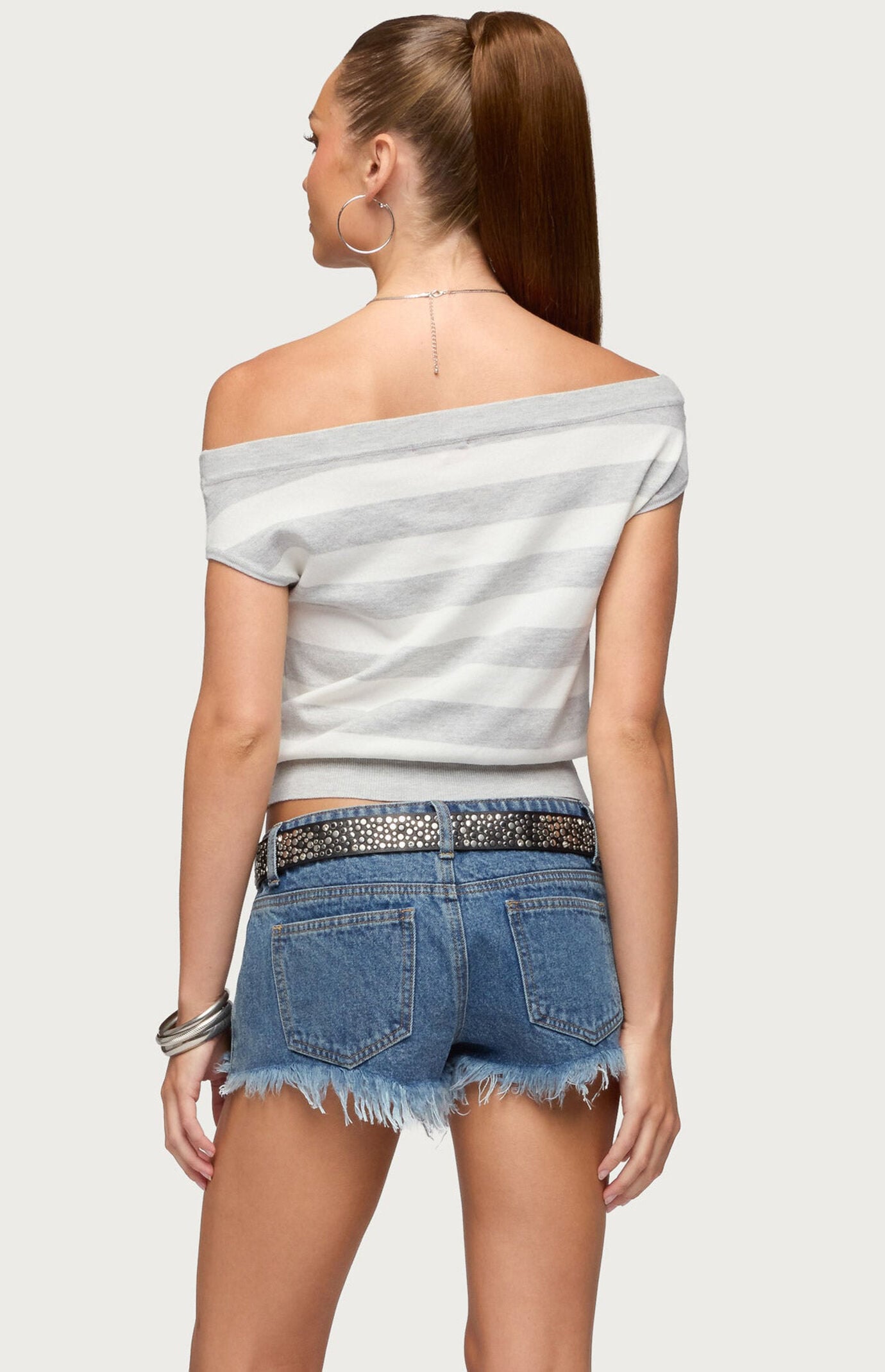 Edikted Hettie Striped Off The Shoulder Knit Top
