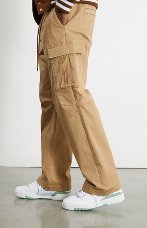 Khaki Cotton Baggy Cargo Pants image number 3