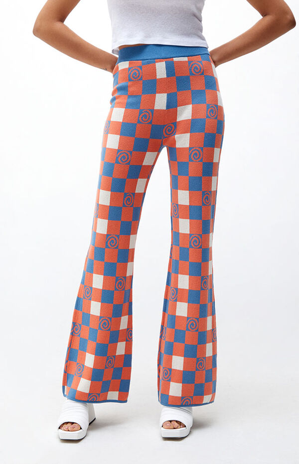 Another Girl Eco Checkerboard Swirl Flare Pants | PacSun