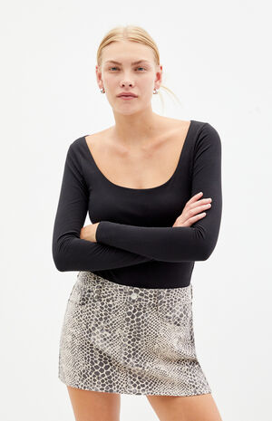 Snake Mid Rise Denim Mini Skirt image number 2