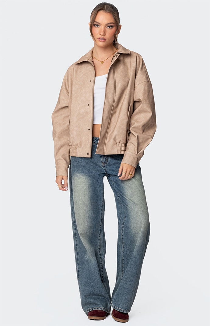 MOUSSY【FAUX LEATHER BIG JACKET】 EDIKTED Mori Oversized Faux Leather Jacket - BROWN | Tillys