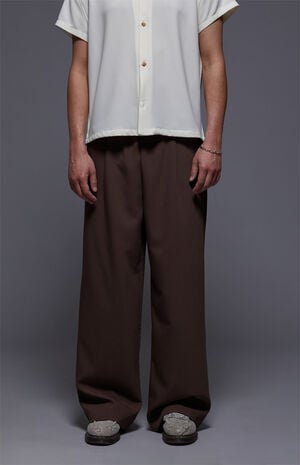 by Pacsun Kane Baggy Trousers Stretch Pleated Brown image number 3