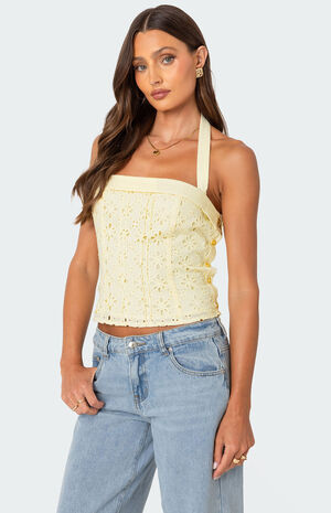 Side Button Eyelet Halter Top image number 3