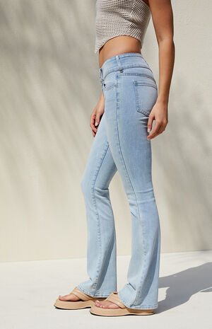 Light Blue Stretch Wide Waistband Low Rise Bootcut Jeans image number 3
