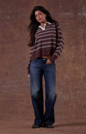 Zoe Low Rise Girlfriend Jeans Whiskering Dark Blue image number 1