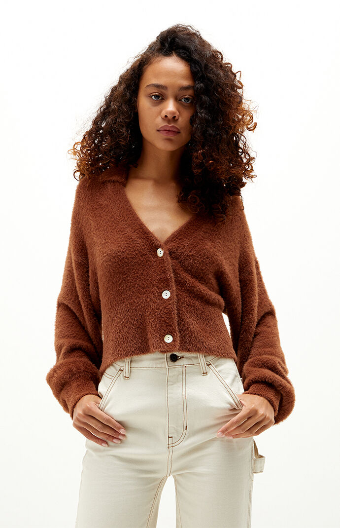 LA Hearts Collared Fuzzy Cardigan PacSun