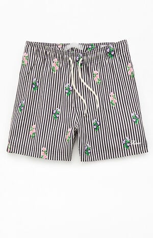 Black Striped Bouquet 4.5" Swim Trunks