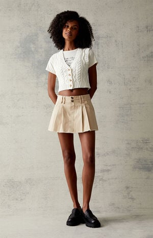 Beige Pleated Mini Skort image number 1