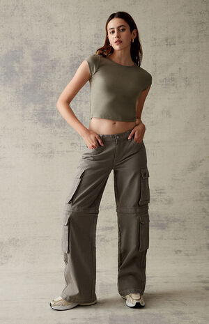 Sage Grey Zip Off Low Rise Puddle Pants image number 2