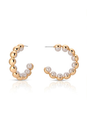 Pearl Inlay and Gold Hoop Earrings image number 1
