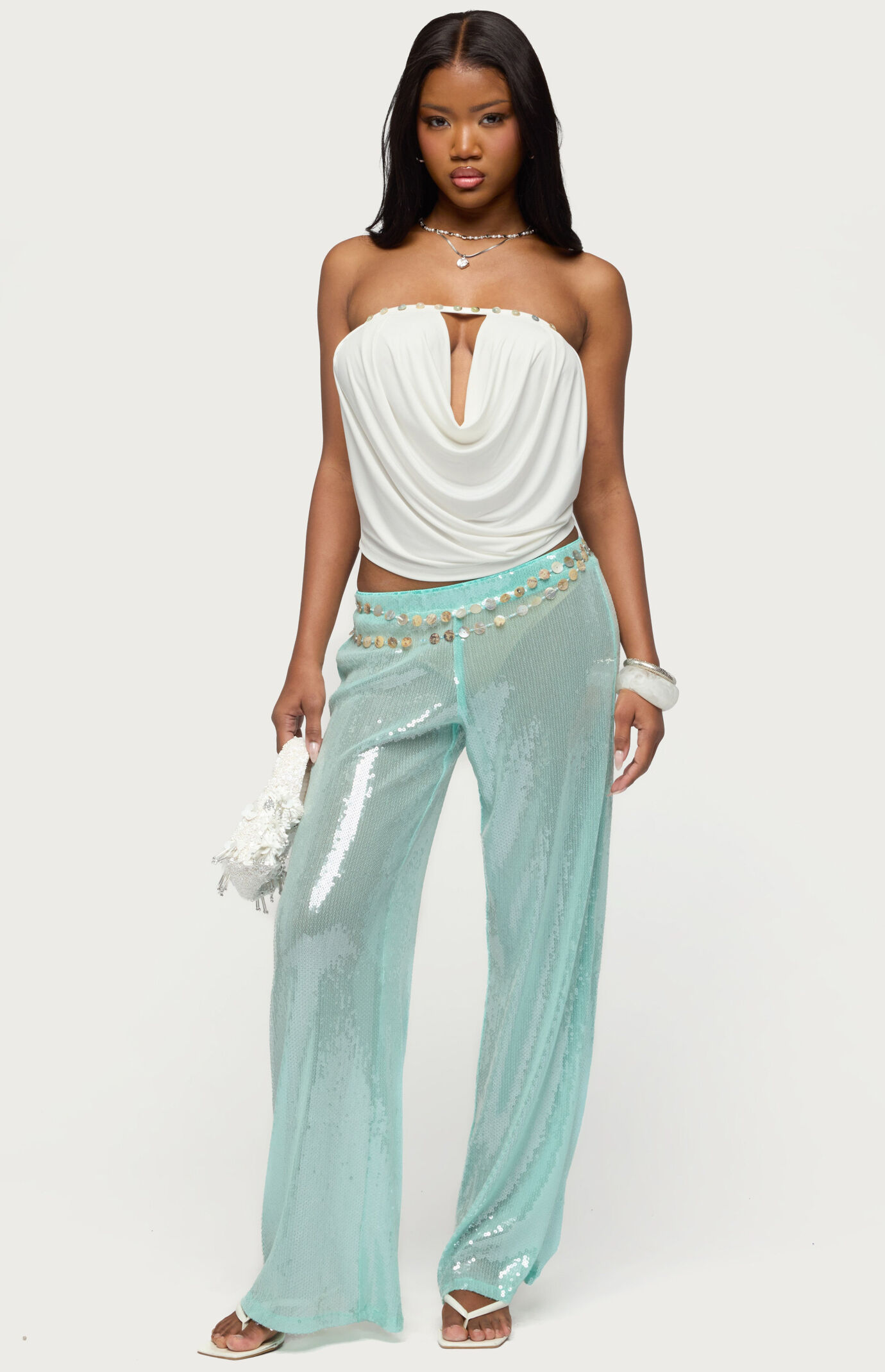 Edikted Avalee Sequin Wide Leg Pants
