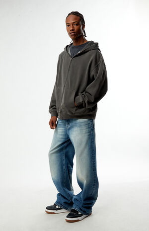 Black Vintage Washed Full Zip Hoodie image number 5