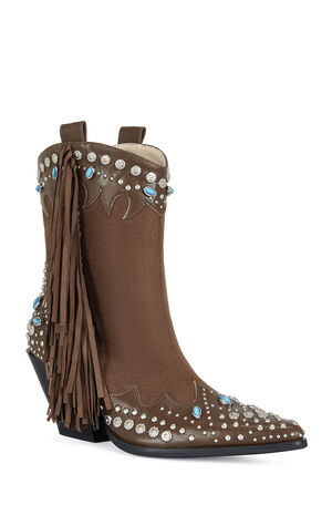 Women's Brown Anorak Block Heel Booties image number 2