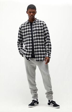 Black & White Plaid Classic Long Sleeve Button Up Shirt image number 4