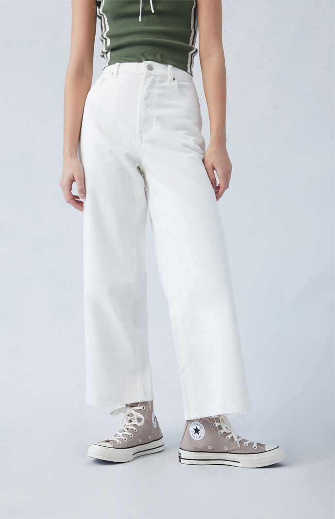 White cropped online wide leg jeans