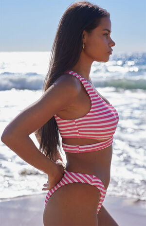 Striped Scrunch Cutout Cropped Bikini Top