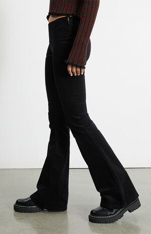 Black Low Rise Corduroy Flare Pants image number 3